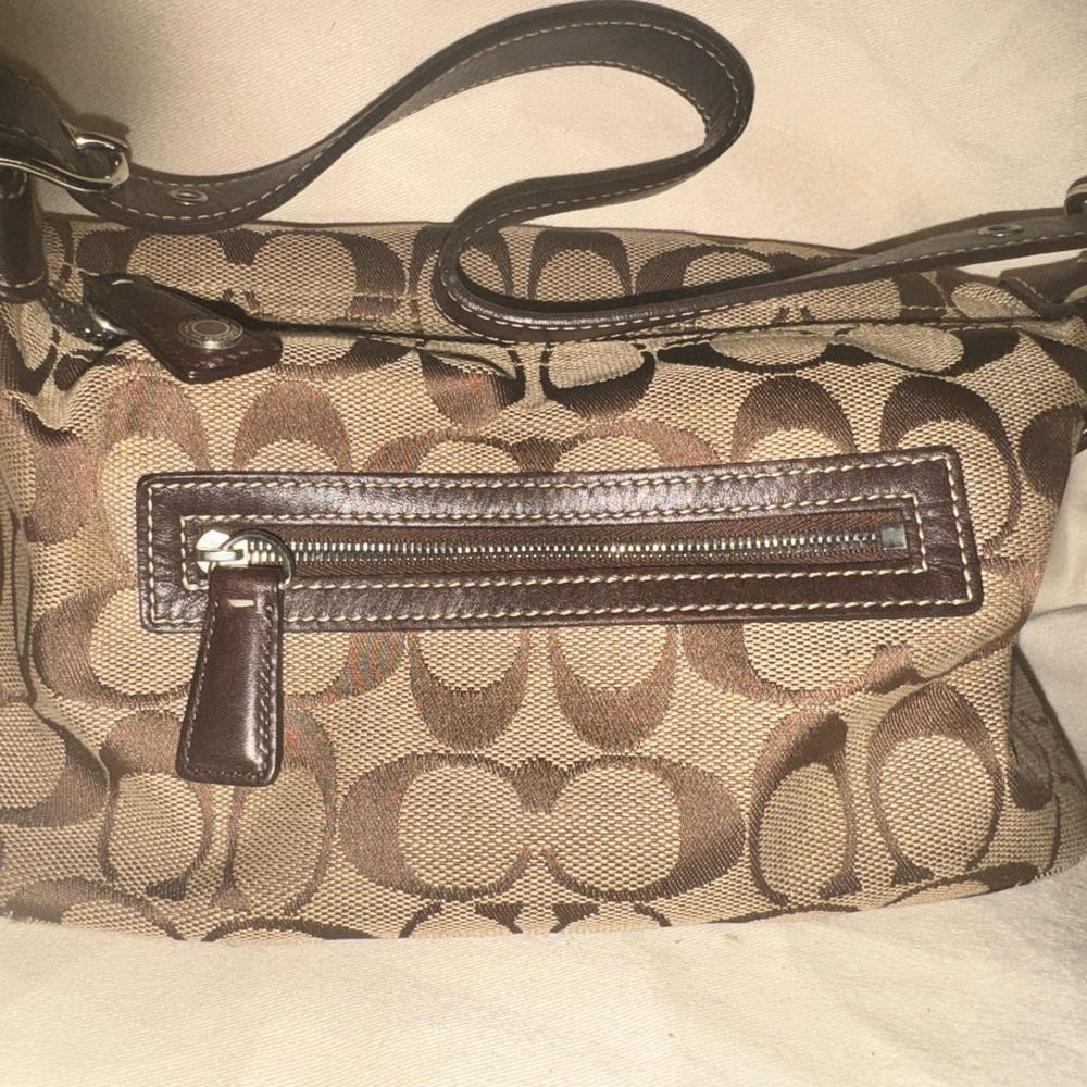 Coach Brown Canvas Shoulder Bag with Leather Trim
